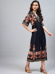 Women's Printed V Neck Dress