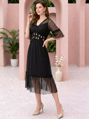 Flared Sleeve Fit & Flare Midi Dress