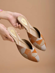 Ethnic Orange Flat Mules For Women & Girls