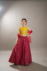 Girls Pink with Embroidered Ready to Wear Lehenga & Choli with Dupatta