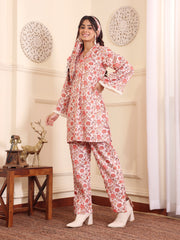 Women Off White Floral Printed Winter Co-Ord Set