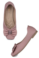 Peach Casual Ballerinas Square Toe Slip-On Flats