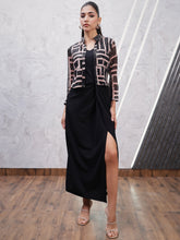 Geometric Printed Embellished V-Neck Sheath Dress With Jacket