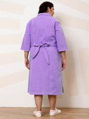 Spread Collar Flared Sleeves Shirt Midi Dress