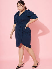 Plus Size V-Neck Puff Sleeve Dress