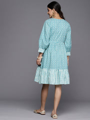 Varanga Women Turquoise Blue Short Gather Dress.