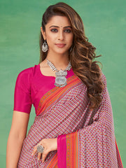 ساري نسائي رمادي مطبوع من الكريب مع قطعة بلوزة