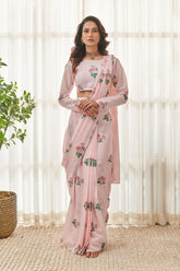 طقم ساري وردي فاتح جاهز