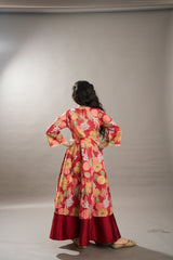 Girls Pink with Embroidered Ready to Wear Lehenga & Choli with Dupatta