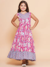 Cotton Blend Woven Sleeveless Flower Print Flared Frock - Pink