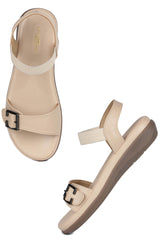 Casual Cream Open Toe Flats Round Toe Ankle Loop Flats