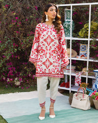Ethnic Floral Print red and white co ord set