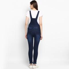 Women's Stretchable Denim Washed effect Capri Style Dungarees(inner not provided)