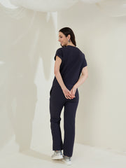 Women's Navy Ribbed Cotton Co-Ord Set