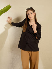 Women's Black Cotton Lose Fit HiLo Shirt