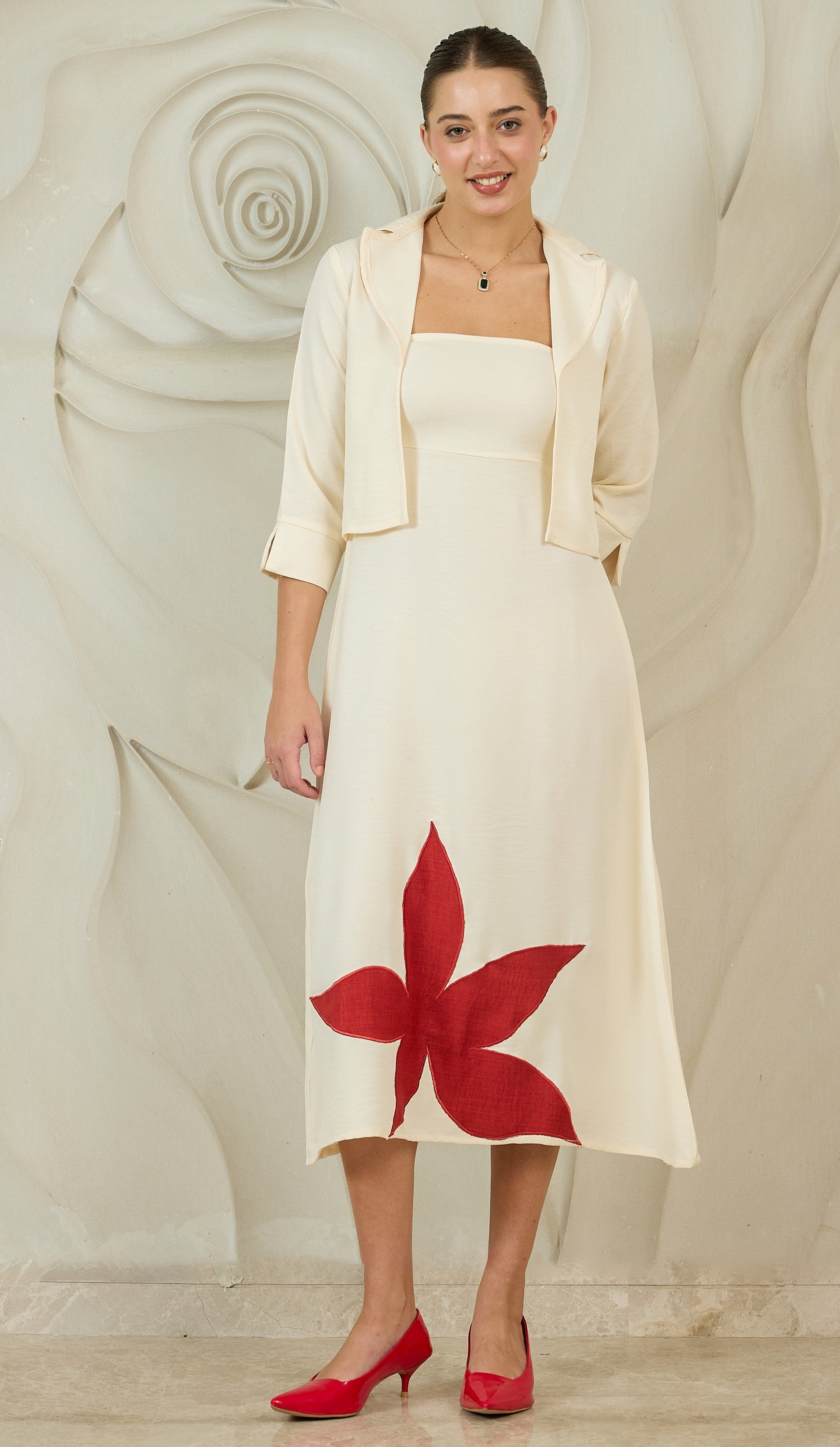Women A-Line Midi Dress With Shrug
