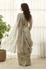 Moss Green Ready Saree Set