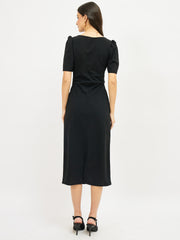 Puff Sleeve Scuba Bodycon Midi Dress