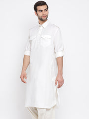 Vastramay - Men's Cream Cotton Blend Pathani Kurta