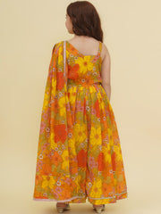 Silk Woven Sleeveless Floral Print Fit And Flare Ethnic Dress - Yellow
