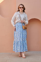 Light Blue Gathered Satin Skirt