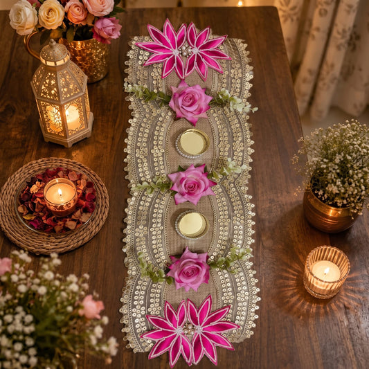Handcrafted festive T-light/diya table runner