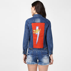 Women's Hand Painted Denim Jacket-Zap