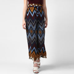 بنطلون نسائي متعدد الألوان بنقشة شيفرون مع حزام خصر مطاطي