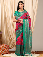 ساري نسائي وردي مطبوع من مزيج القطن مع قطعة بلوزة