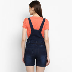 Women's Stretchable Denim Washed effect Shorts Style Dungarees(inner not provided)
