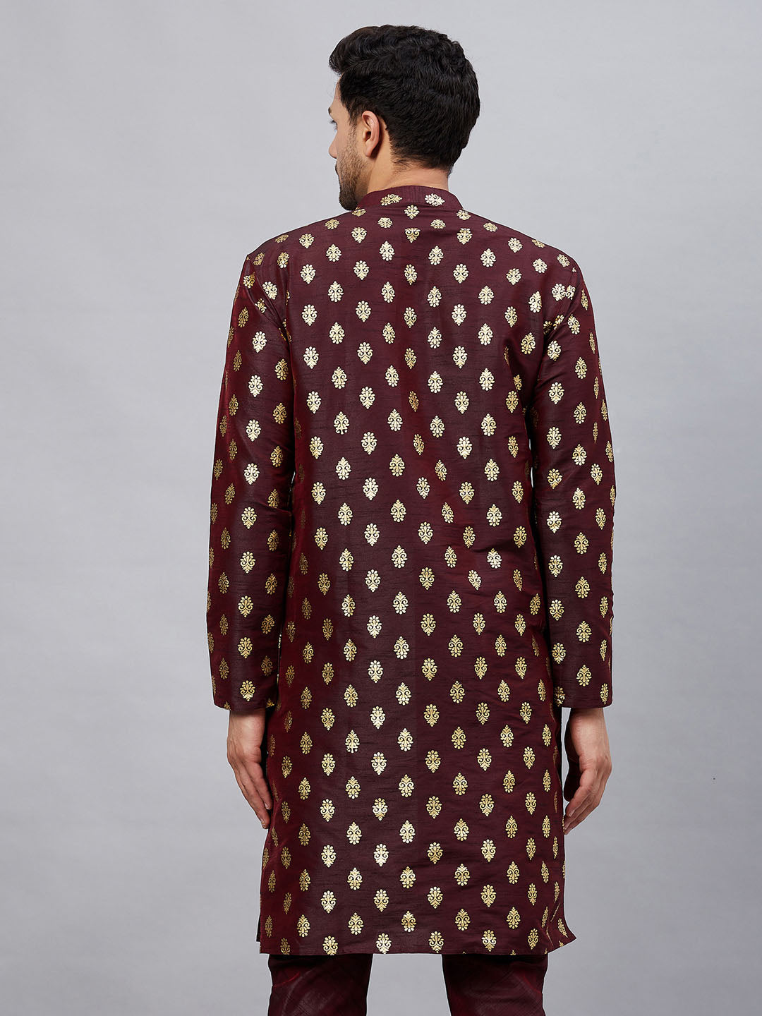 Vastramay - Men's Wine Dupion Silk Kurta Only