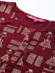 Varanga Women Maroon A-Line Dress With Round Neck