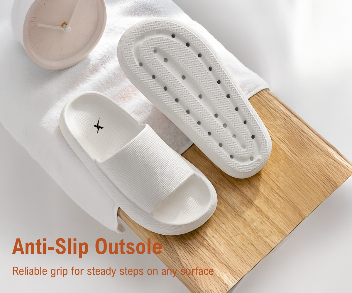 CloudFoam Pillow Slippers for Men Non Slip Quick Drying Shower Slides Bathroom Sandals HA8201 White
