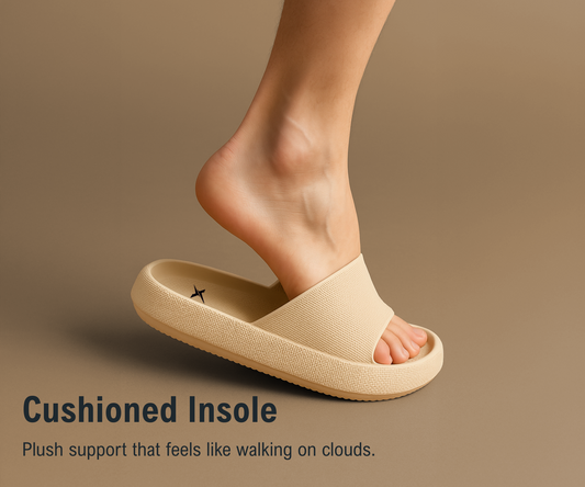 CloudFoam Pillow Slippers for Men Non Slip Quick Drying Shower Slides Bathroom Sandals HA8201 Beige