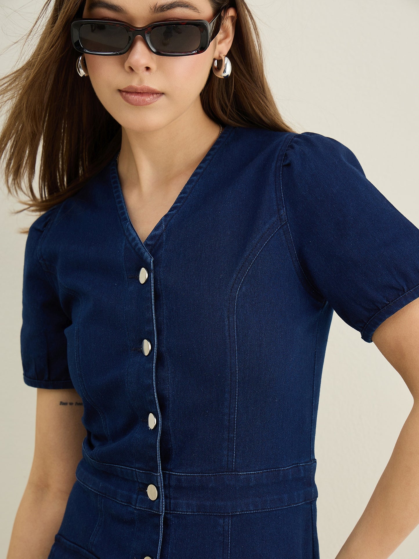 StyleStone Women's Denim Dress with front Slit