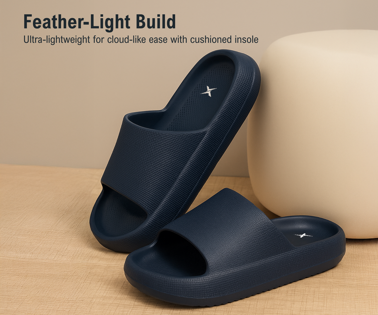 CloudFoam Pillow Slippers for Men Non Slip Quick Drying Shower Slides Bathroom Sandals HA8201 Navy