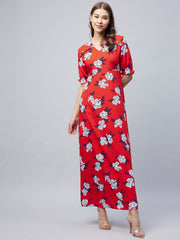 Girls Blue Polyester Crepe Floral Hi-Lo Dress