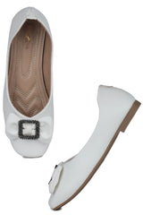 White Casual Ballerinas Square Toe Slip-On Flats