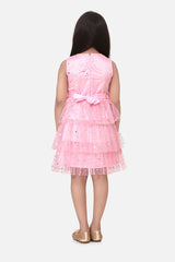 Girls MultiTier Embellished Pink Net Party Dress