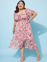 Plus Size Floral Print Chiffon Empire Midi Dress