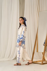 Azure bloom Blue Floral Printed White Co-Ord Set