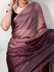 Women's Georgette Burgundy Printed Ready to Wear With Blouse Piece