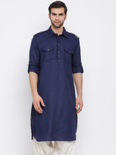 Vastramay - Men's Blue Cotton Blend Pathani Kurta