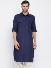 Vastramay - Men's Blue Cotton Blend Pathani Kurta