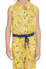 Girls Cotton Yellow Butterfly Capri Style Jumpsuit