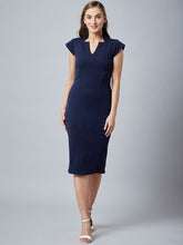 Women Navy Blue Solid Sheath Dress