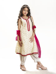 Girls Ethnic motifs woven design Kurta With Salwar & Dupatta