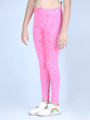 بنطلون ضيق للبنات مطبوع عليه قلوب مع حزام خصر مسطح - وردي