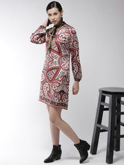 Stylestone - Women's Red Paisley Print Olive Necktie Dress