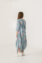 Aqua Blue Dhoti Jumpsuit Kids